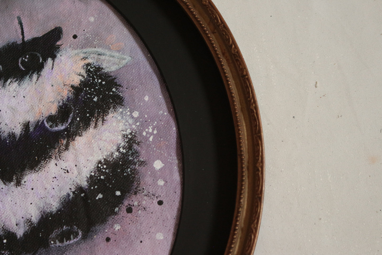 Hand painted Bumble Cat - framed 25 x 27 cm.