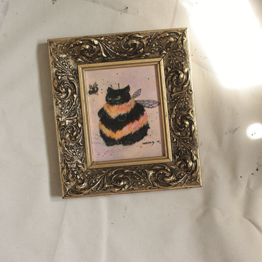 Giclee print 17 x 19.5 cm Angry Bumble Cat - framed