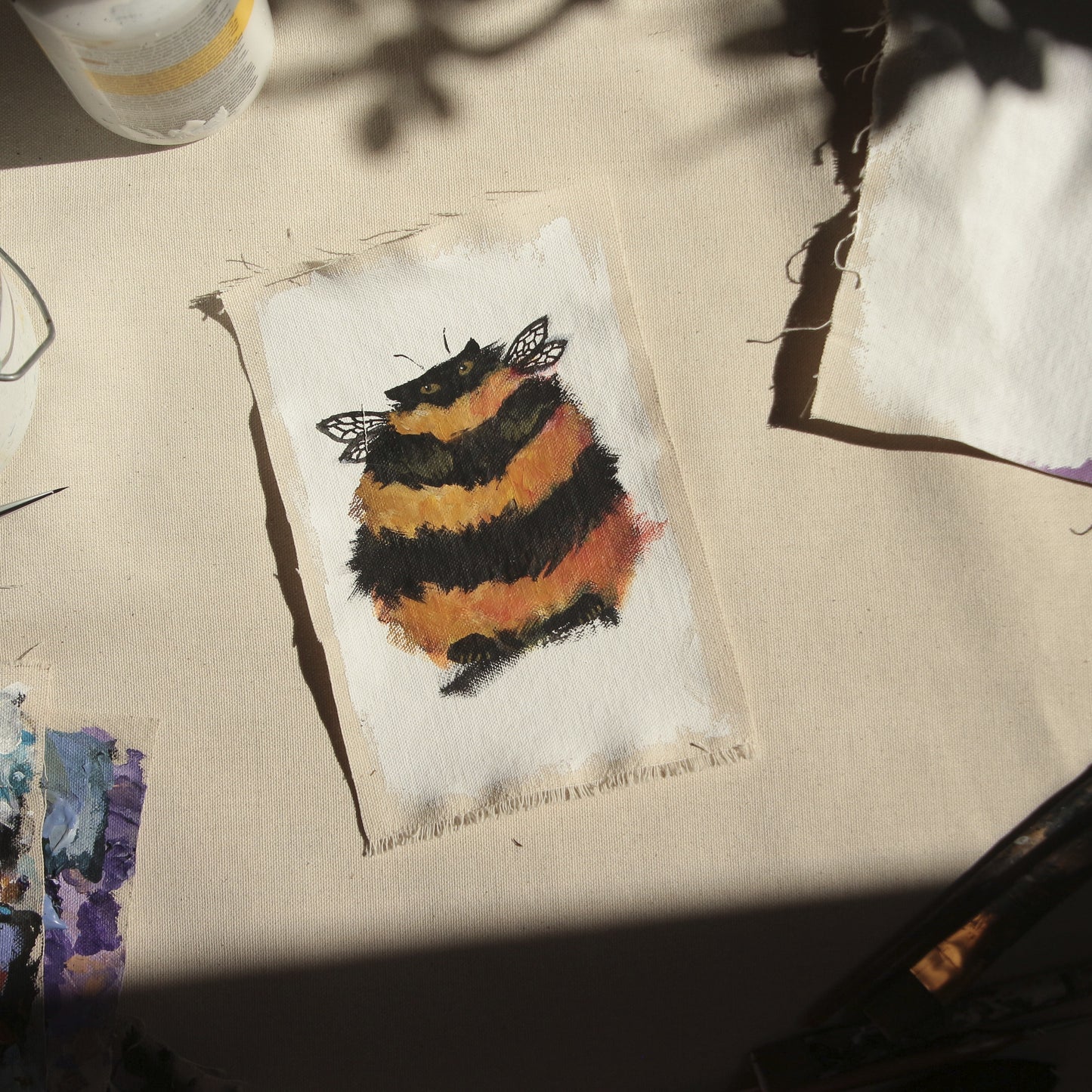 Hand painted mini original artwork- Bumble Cat / orange