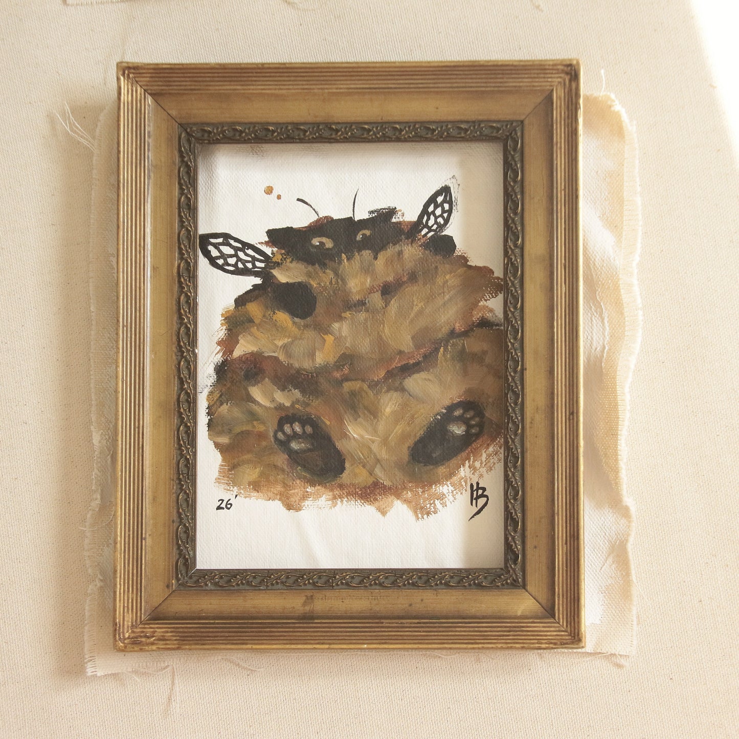 Hand painted mini original artwork- Bumble Cat beans