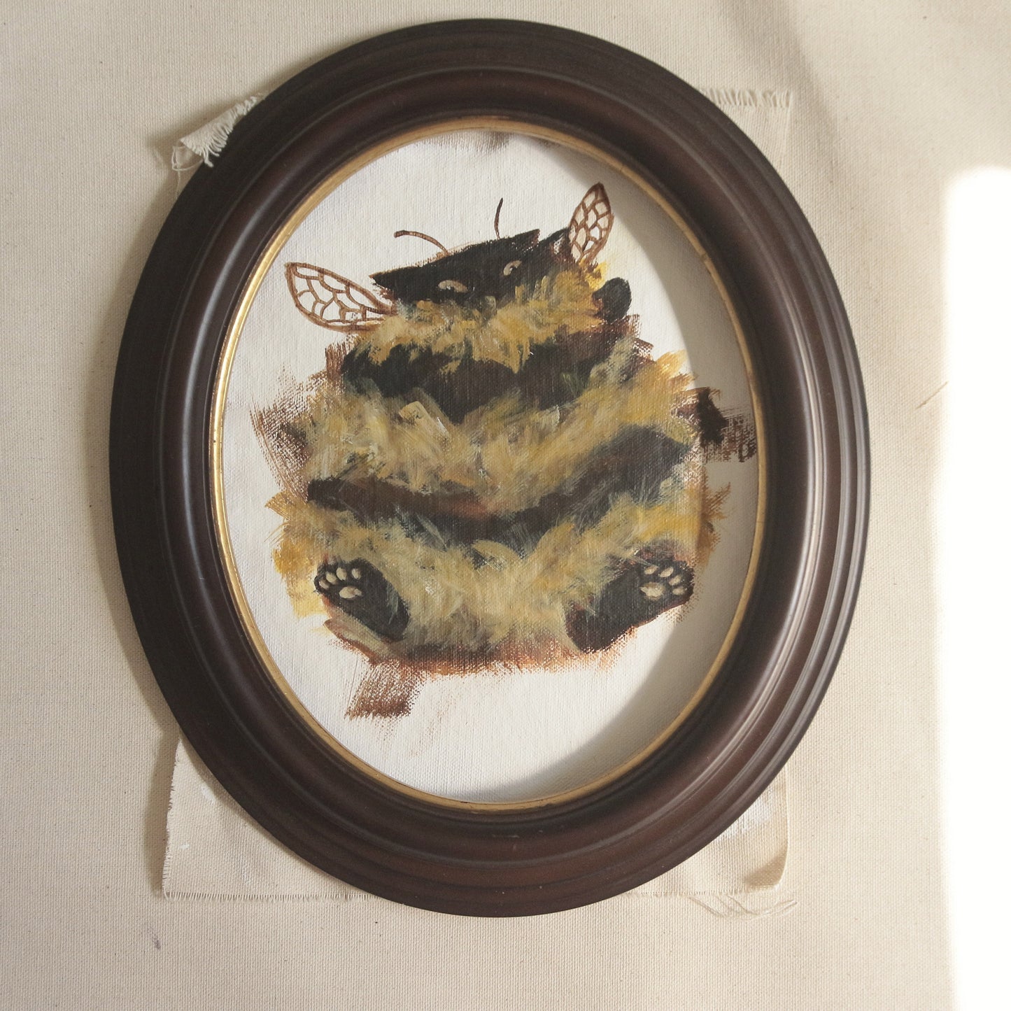 Hand painted mini original artwork- Bumble Cat beans large