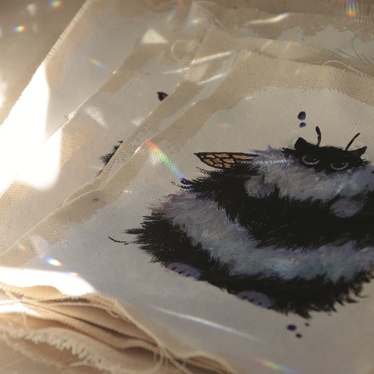 Hand painted mini original artwork- purple bumble cat - UNFRAMED