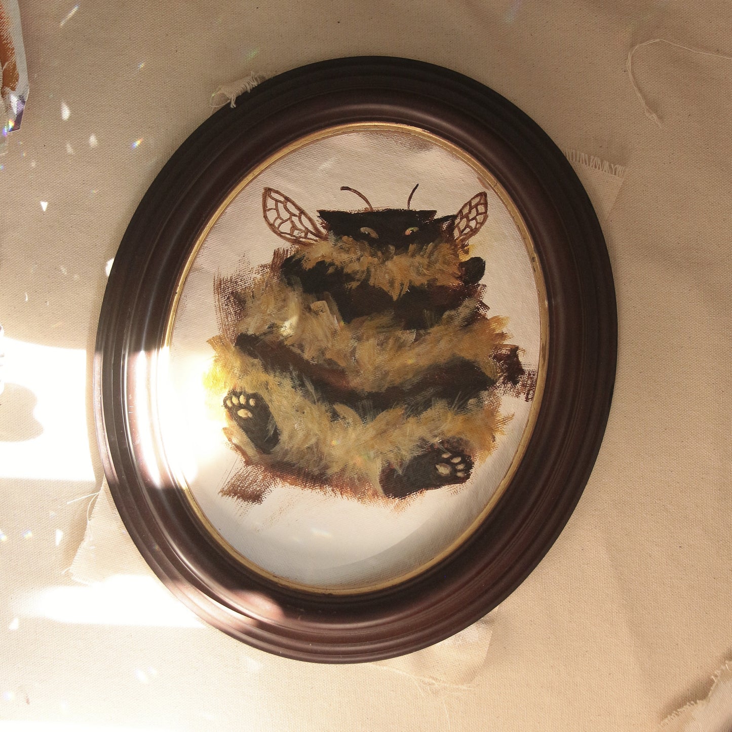 Hand painted mini original artwork- Bumble Cat beans large