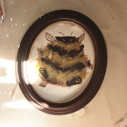 Hand painted mini original artwork- Bumble Cat beans large