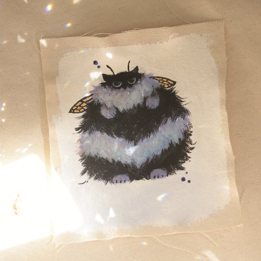 Hand painted mini original artwork- purple bumble cat - UNFRAMED