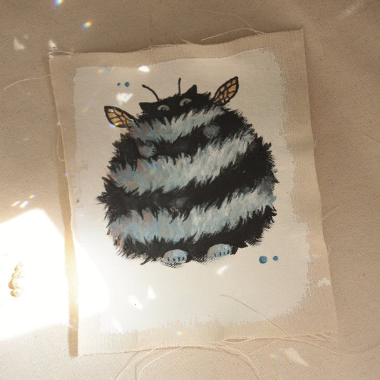 Hand painted mini original artwork- BLUE bumble cat - UNFRAMED