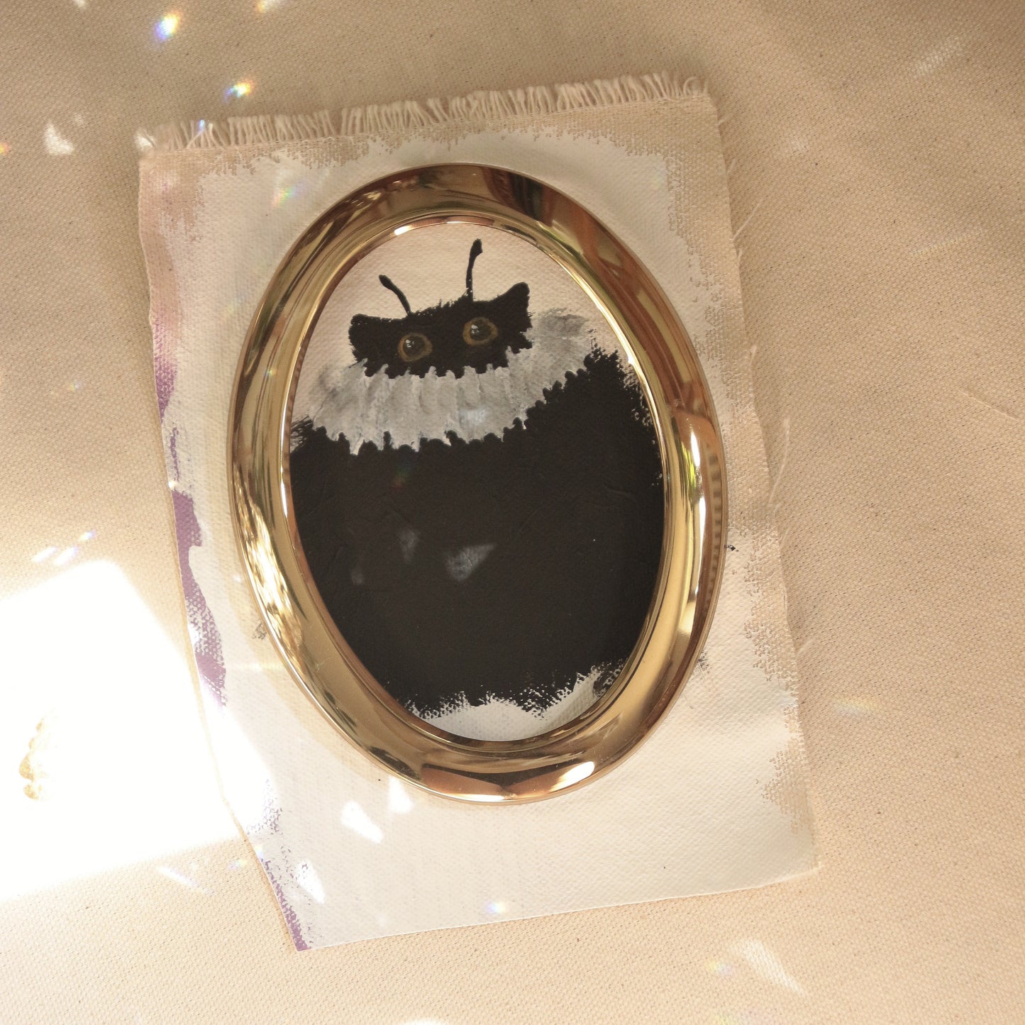 Hand painted mini original artwork- black cat