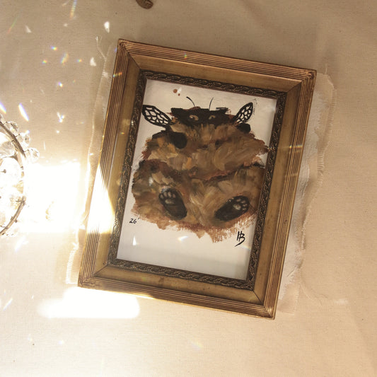 Hand painted mini original artwork- Bumble Cat beans