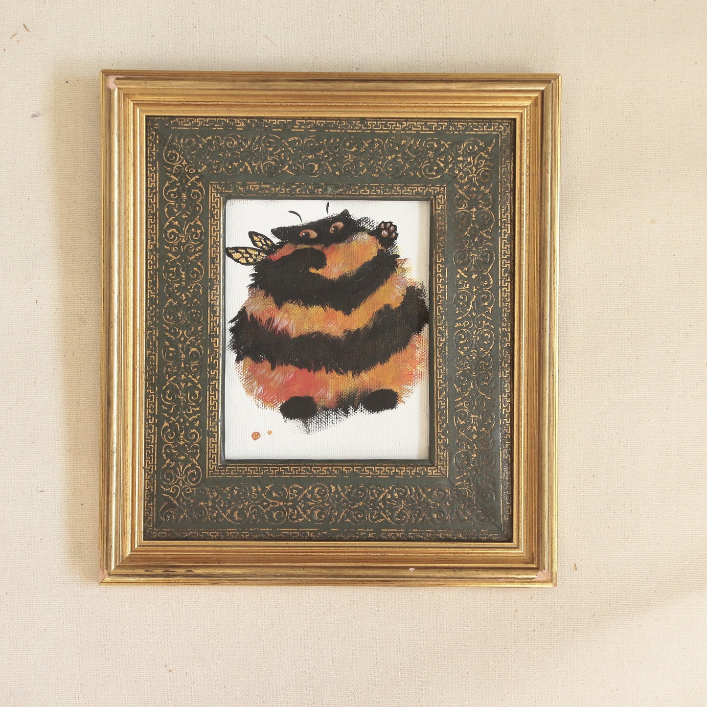 Hand painted mini original artwork- Chonky Bumble cat