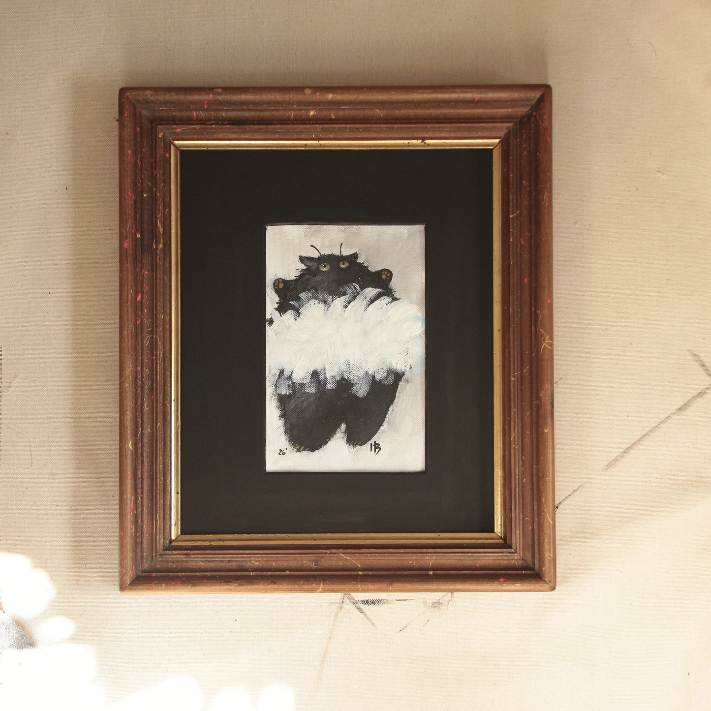 Hand painted mini original artwork- Black ballerina Cat.