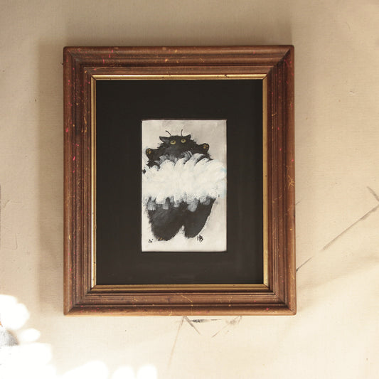 Hand painted mini original artwork- Black ballerina Cat.