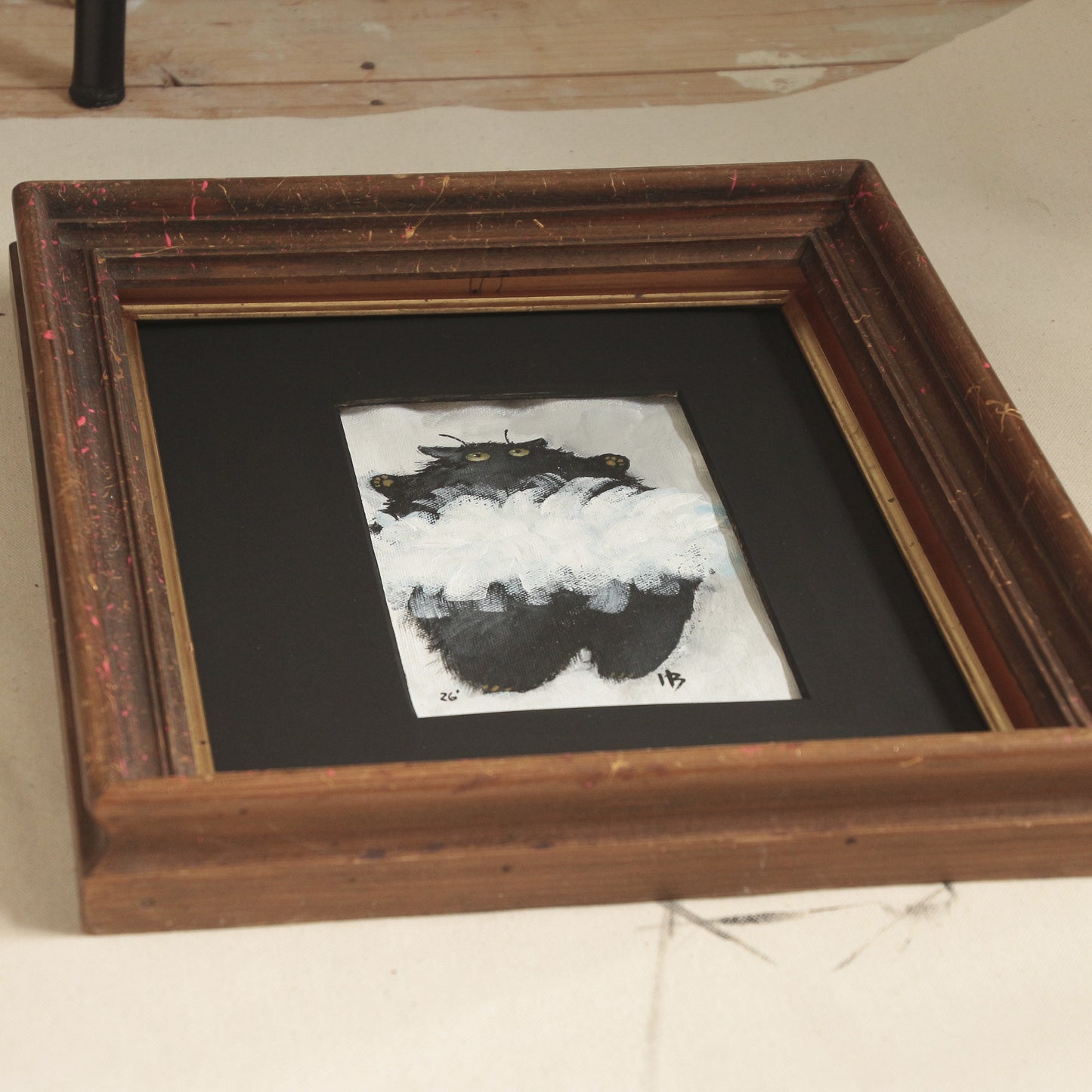 Hand painted mini original artwork- Black ballerina Cat.