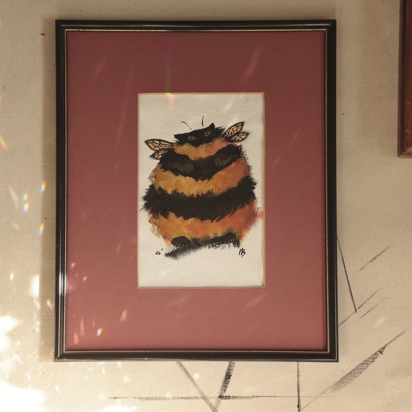 Hand painted mini original artwork- Bumble Cat / orange