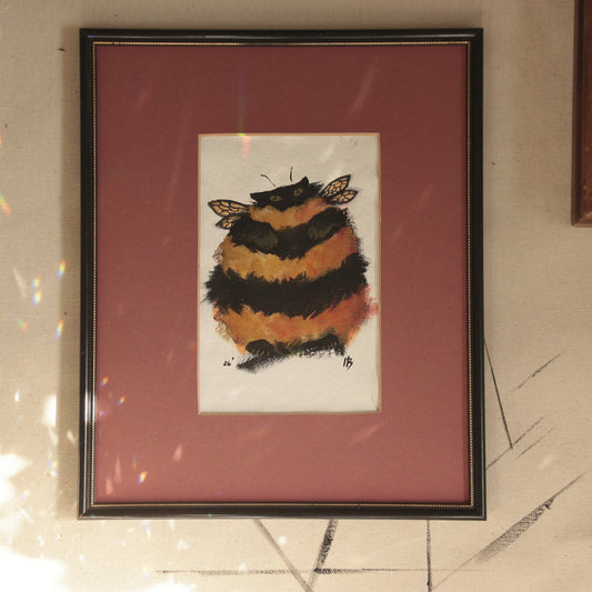 Hand painted mini original artwork- Bumble Cat / orange