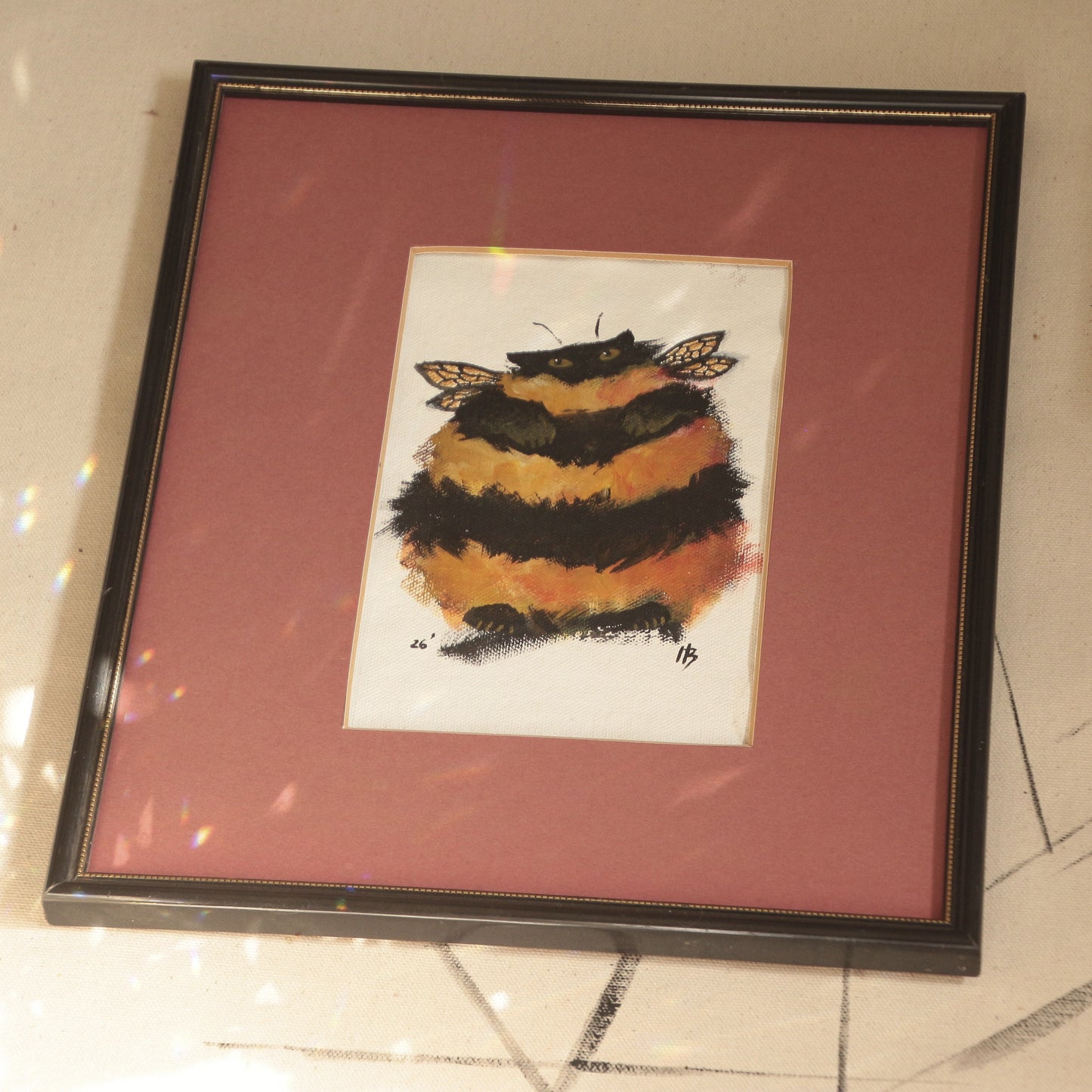 Hand painted mini original artwork- Bumble Cat / orange