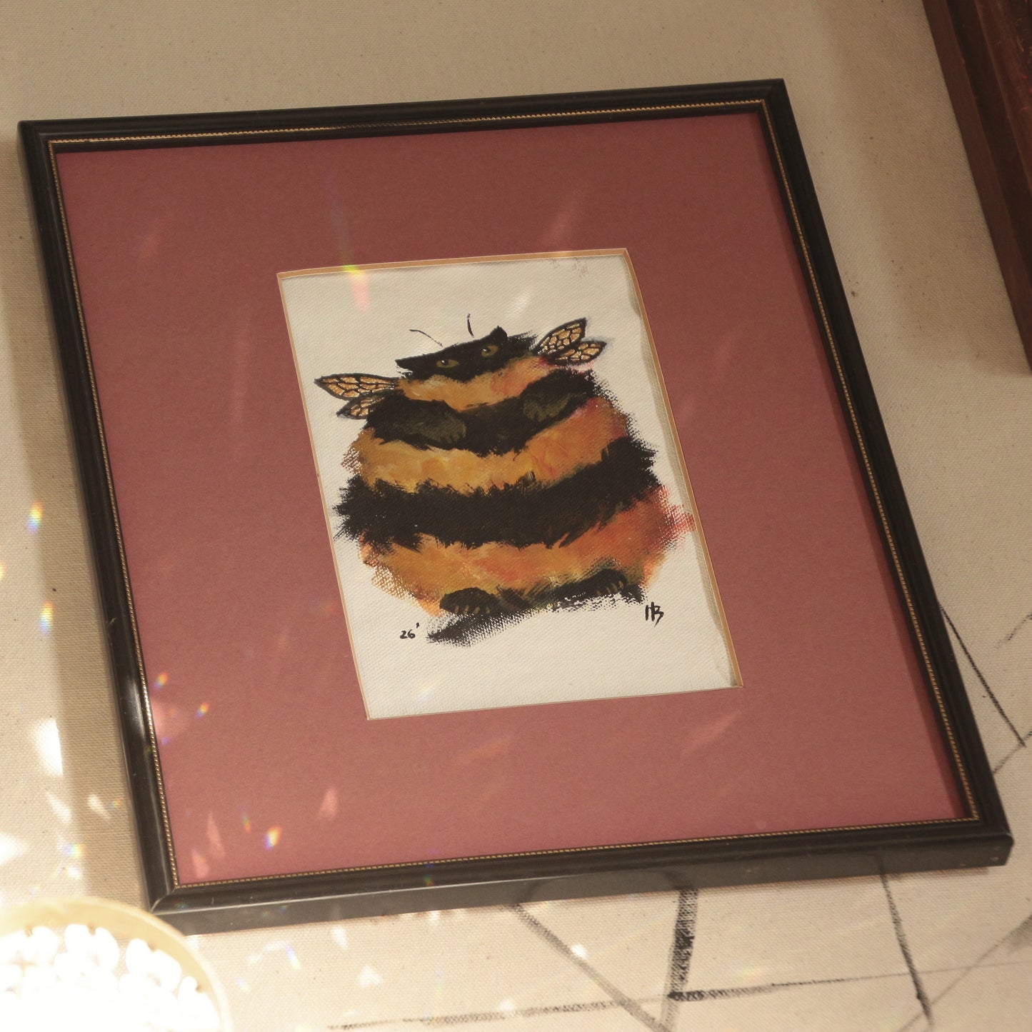 Hand painted mini original artwork- Bumble Cat / orange