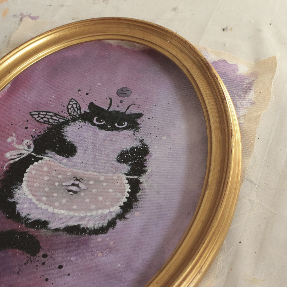 Hand painted - Grompy kitchen Cat - Framed